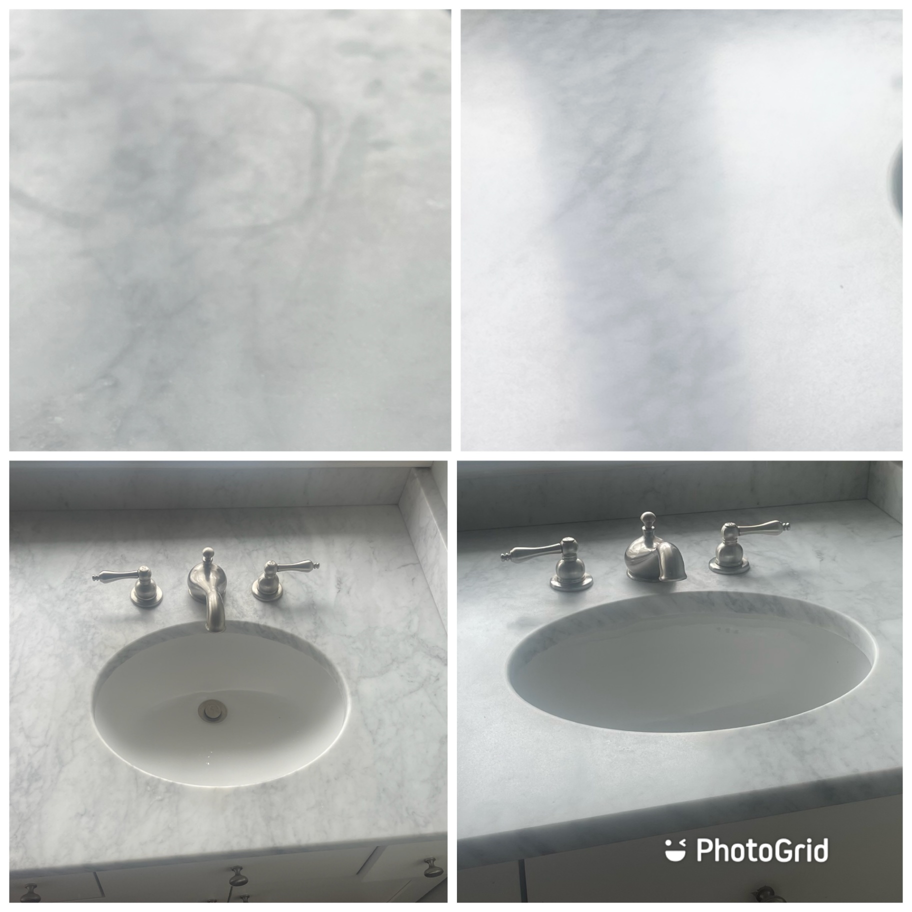 Marble vanity top before and after restoration
