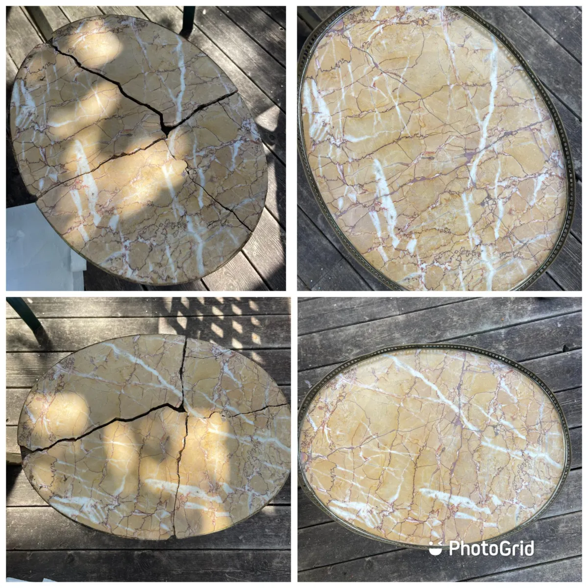 Marble countertop before being and after being repaired and refinished