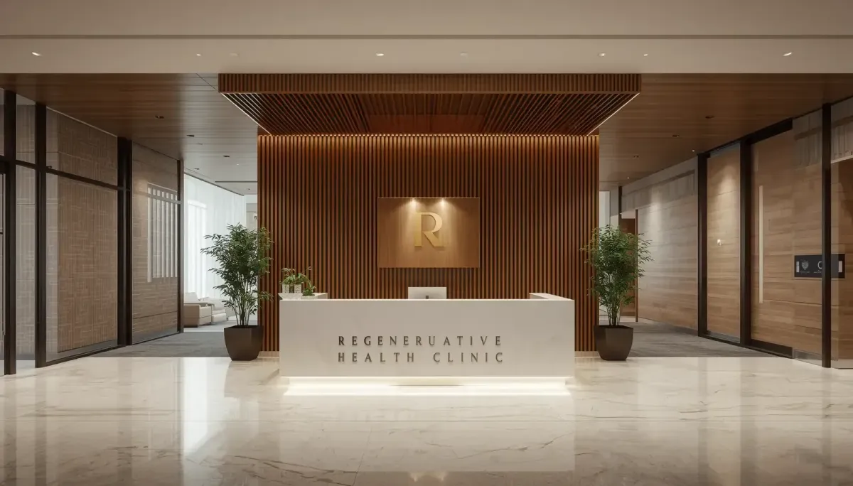 Premium regenerative health clinic entrance representing intentional positioning in the longevity medicine market