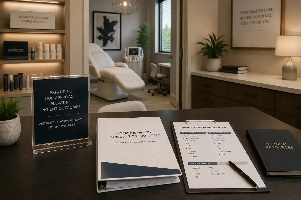 Med spa adding women's hormone services showing clinical consultation integration into aesthetics practice