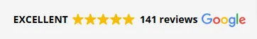 Excellent rating with 5 stars from 141 reviews on Google, showcasing customer satisfaction for VIVE Auto Styling's premium auto detailing services.