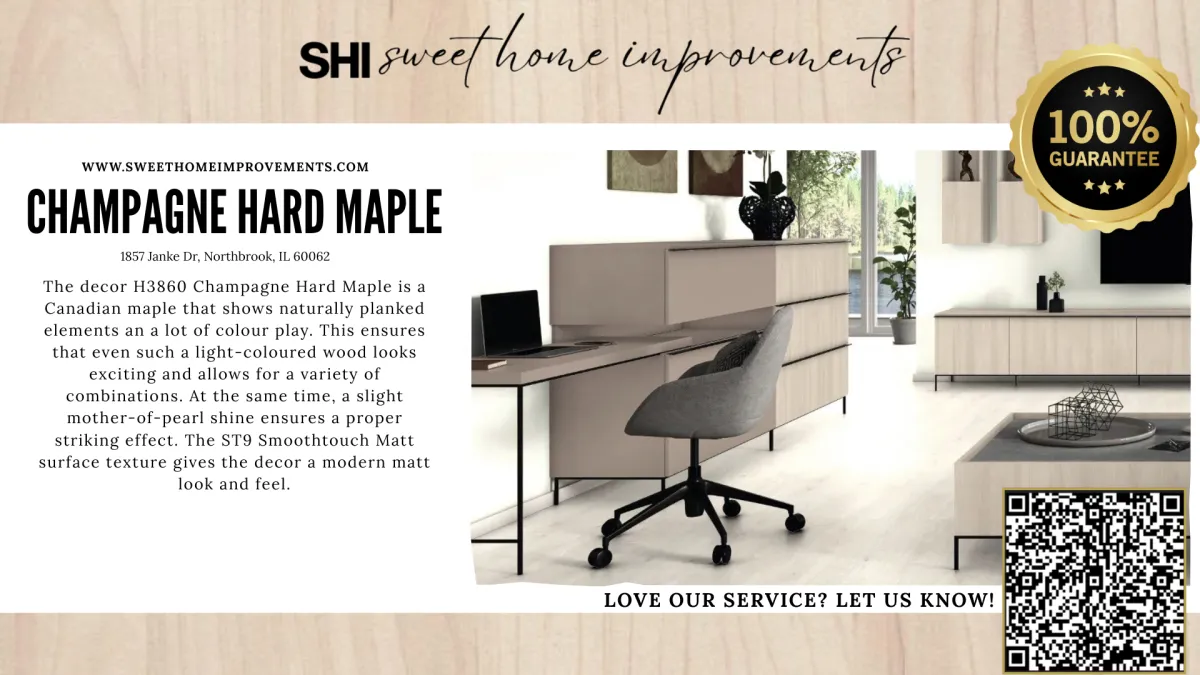 Champagne Hard Maple, H3860 Hard Maple Northbrook IL, Sweet Home Improvements cabinetry, Canadian maple finish Chicago suburbs, ST9 Smoothtouch Matt, modern maple decor