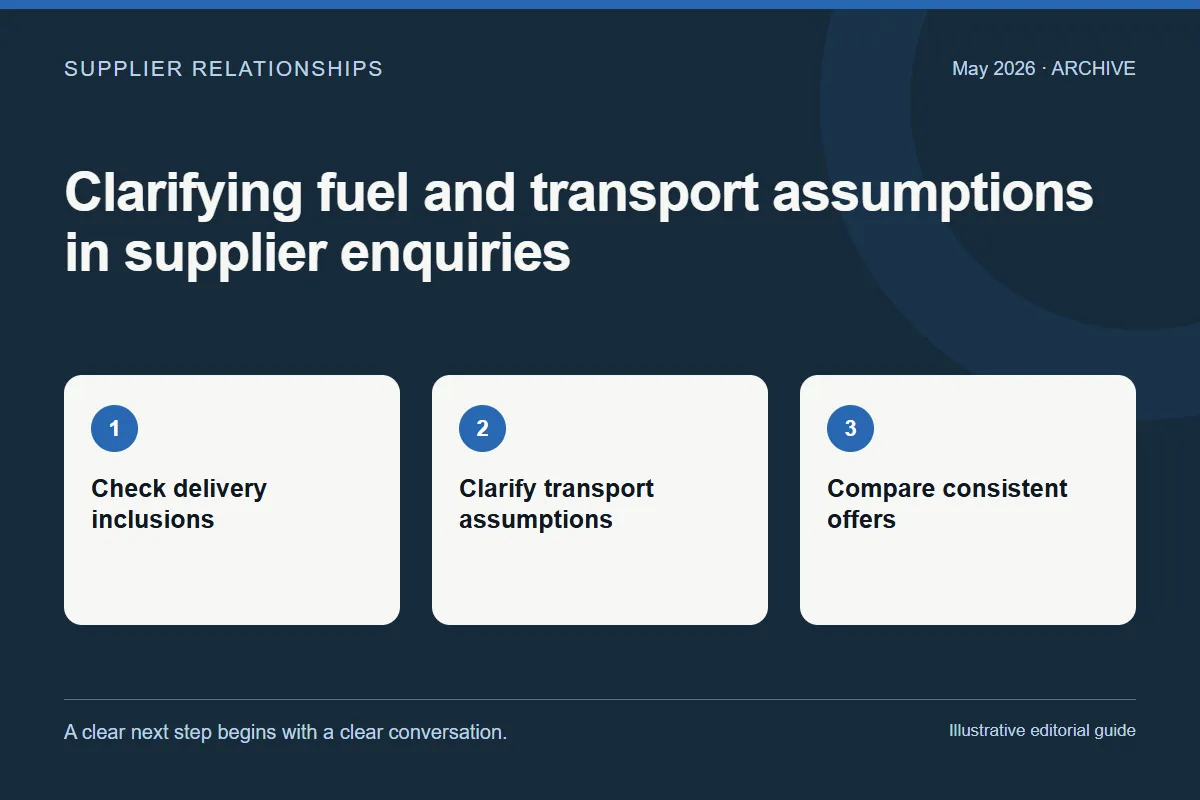 May 2026: Clarifying fuel and transport assumptions in supplier enquiries