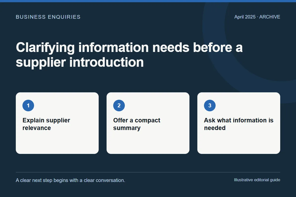 April 2025: Clarifying information needs before a supplier introduction