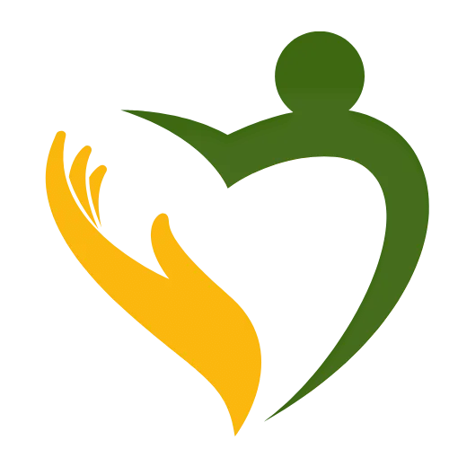 Graphical symbol of a hand and person in the shape of a heart