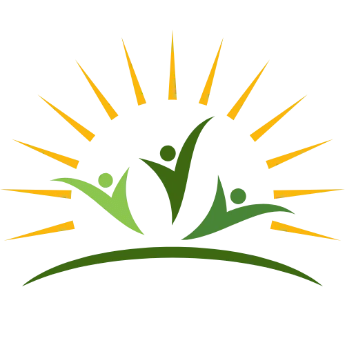 Graphical symbol of 3 people reaching for the sun