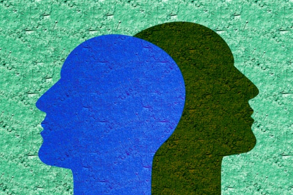 Graphic of two heads of different colors looking away from each other