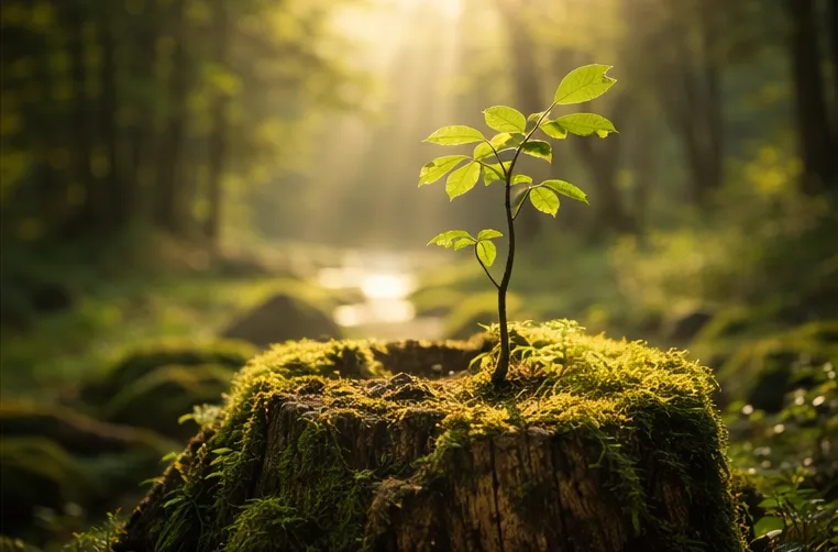 A new tree growing from a tree stump