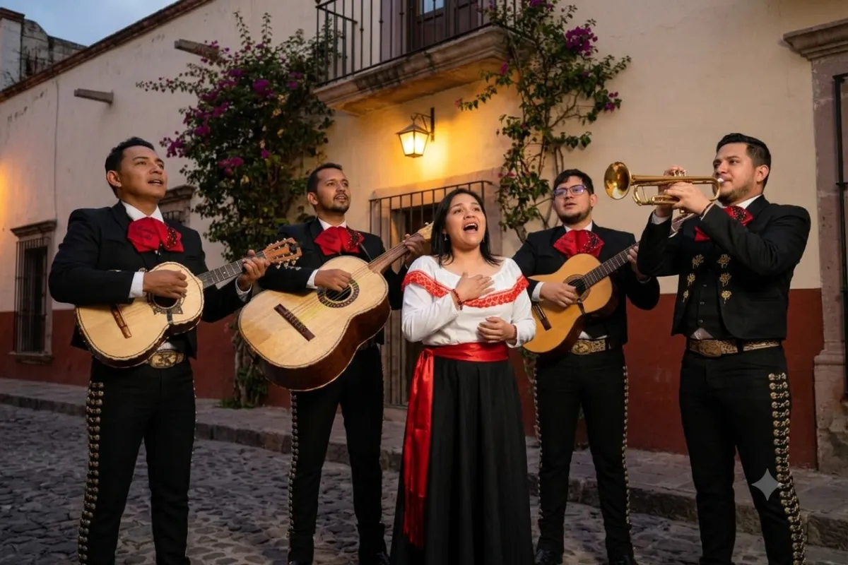 Mariachi interpretando serenata básica