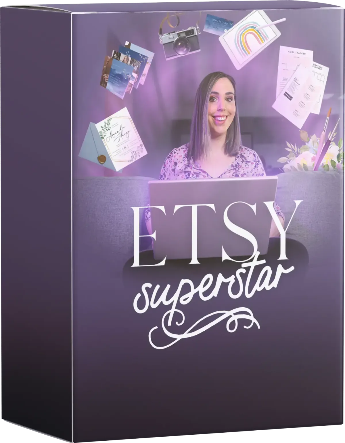 Mockup box displaying the name of the Etsy Superstar online course by Jessa Bellman
