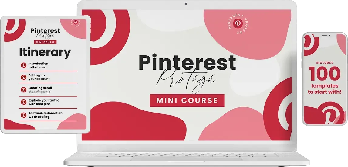 Mockup image of what is included in the mini Pinterest proteige online course