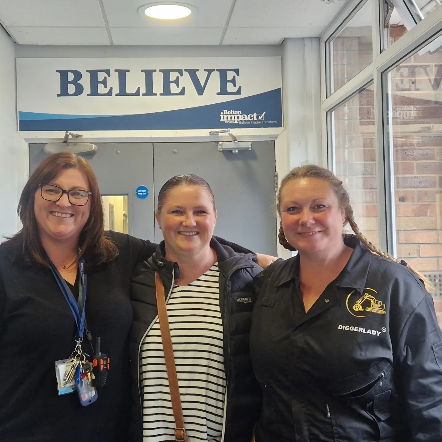 From Left to Right - Gemma from Bolton Impact Trust; Pam from PM BusinessSupport Services; and Pamela Evans aka Digger Lady after the 2024 STEM week event