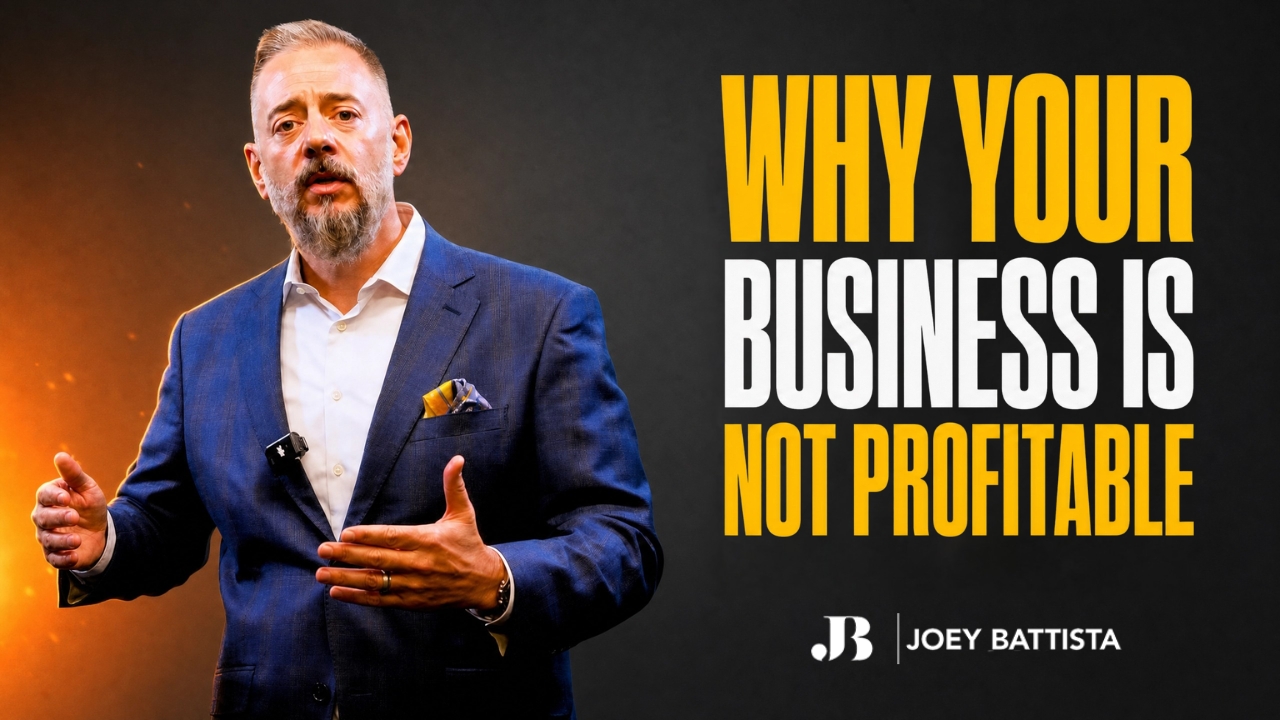 Joey Battista explaining why a business is not profitable during a business coaching presentation