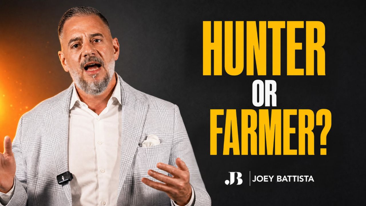 Joey Battista explaining hunter versus farmer sales strategy for customer acquisition and retention