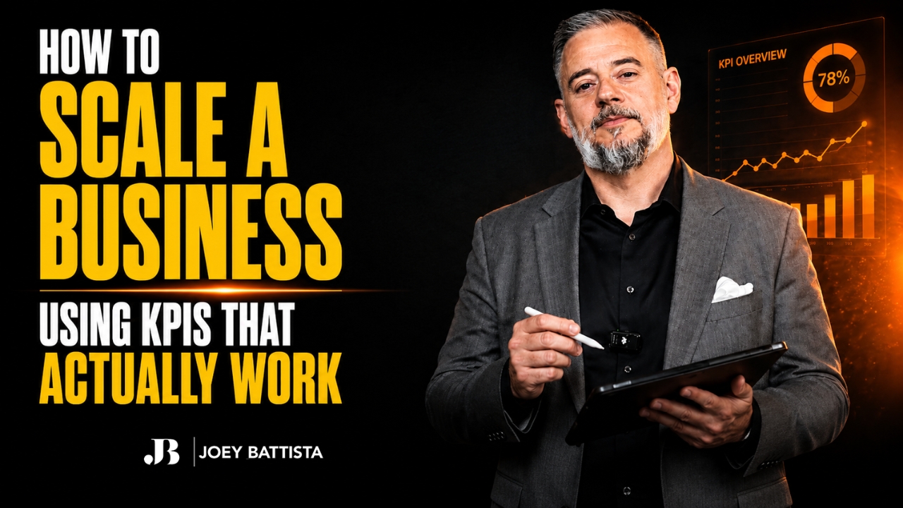 Joey Battista explaining how to scale a business using KPIs and a leadership framework 