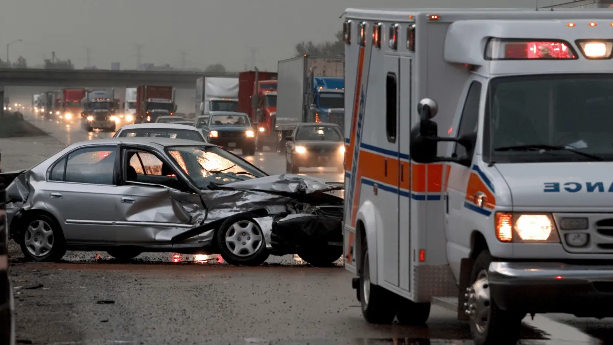 highway fatality with ambulances and traffic