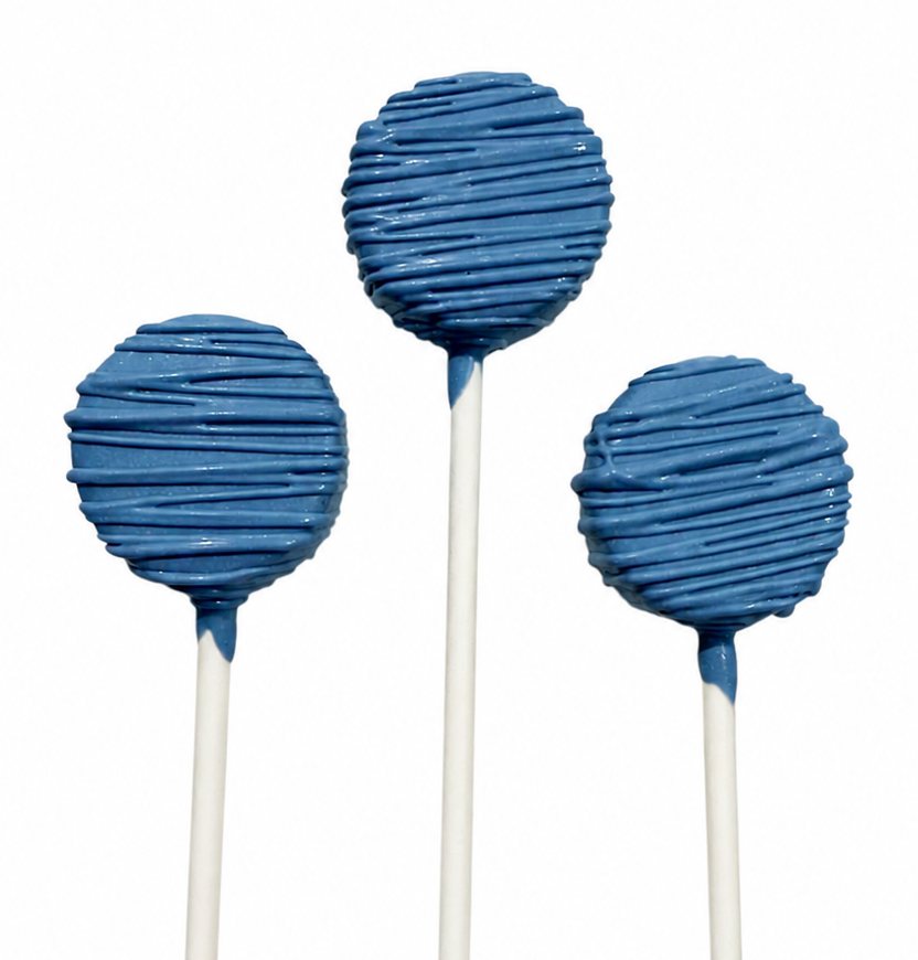 Mini blue chocolate-drizzle cake pops from Sugar Coast Sweets, a home bakery in Foley, Alabama