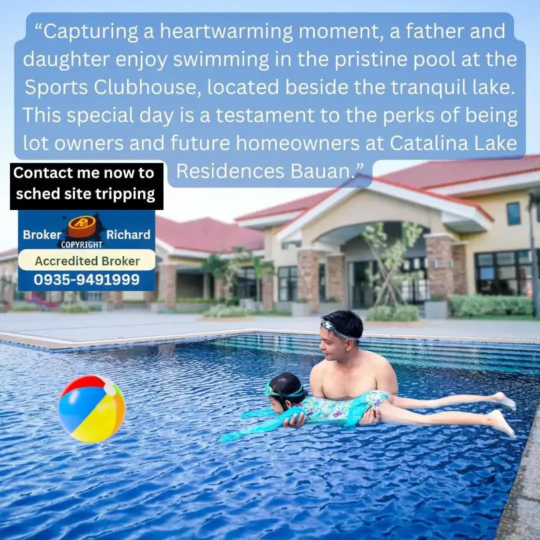 Father and daughter enjoy a fun day swimming in the pristine pool at Catalina Lake Residences Bauan.