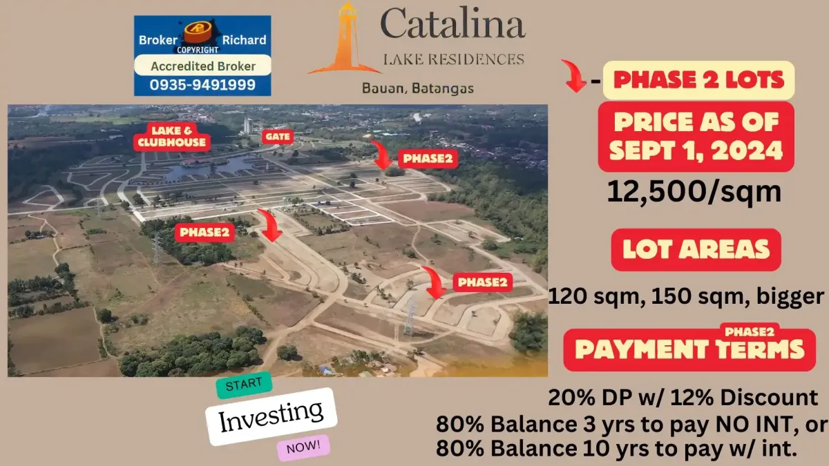 Catalina Lake Residences Bauan Phase 2 Price and terms Infographics as of Sept 1, 2024