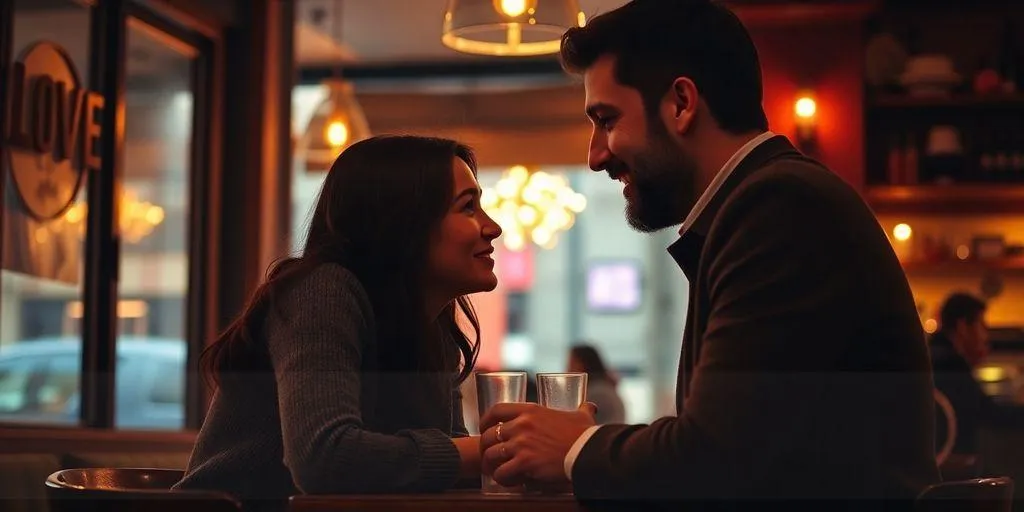 Couple heureux dans un café à Montréal