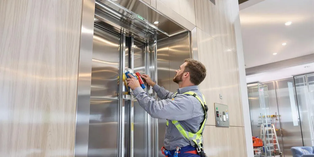 Technicien qui répare un ascenseur