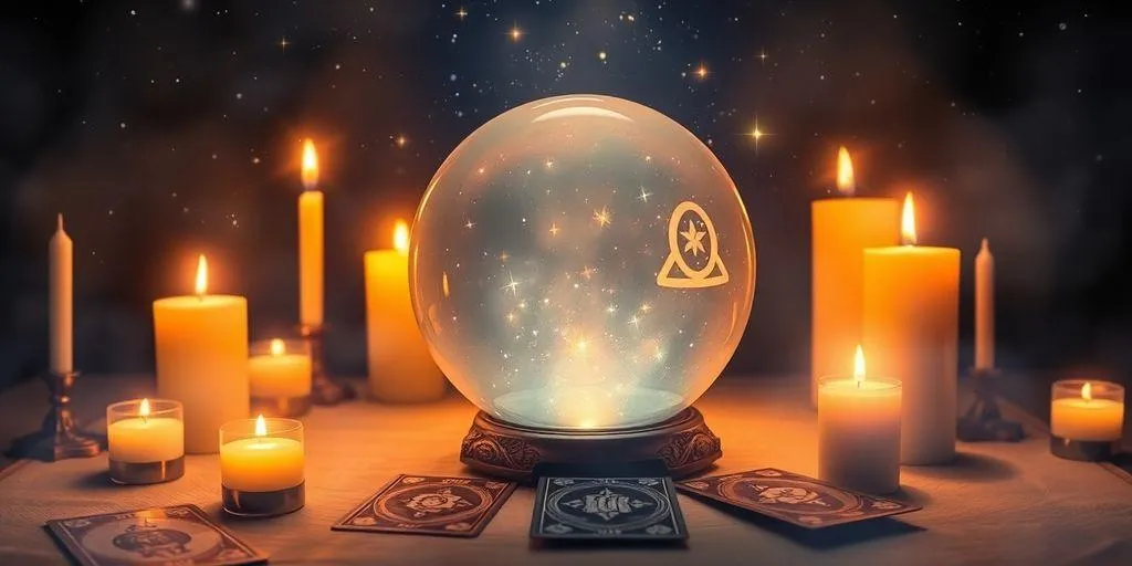 Boule de cristal avec les bougies et un ciel étoilé