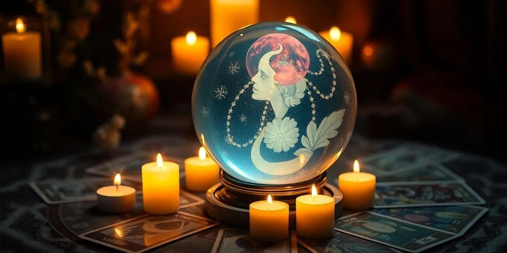 Boules de cristal et carte de tarot dans une ambiance mystique