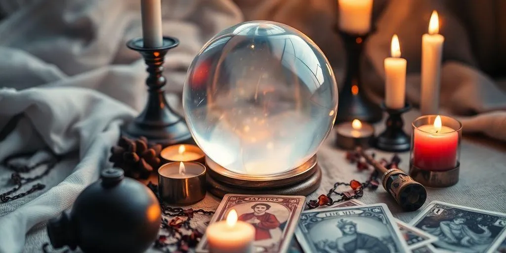 Boule de cristal et cartes de tarot mystérieuses