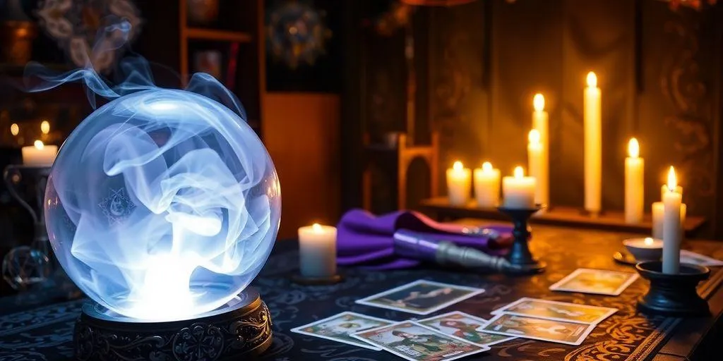 Boules de cristal et cartes de tarot sur une table
