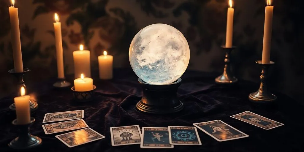 Boule de cristal et carte de tarot sur une table