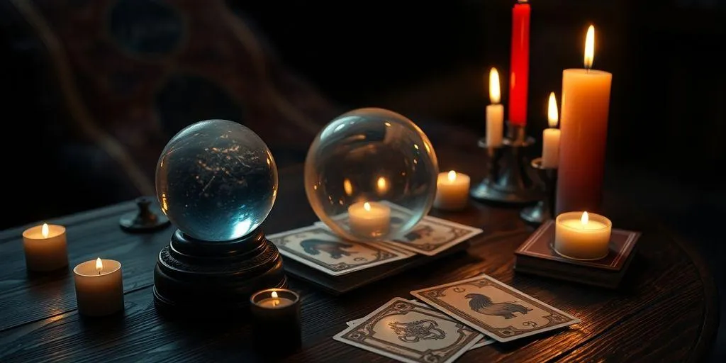 Scène mystique avec ne boule de cristal et des cartes