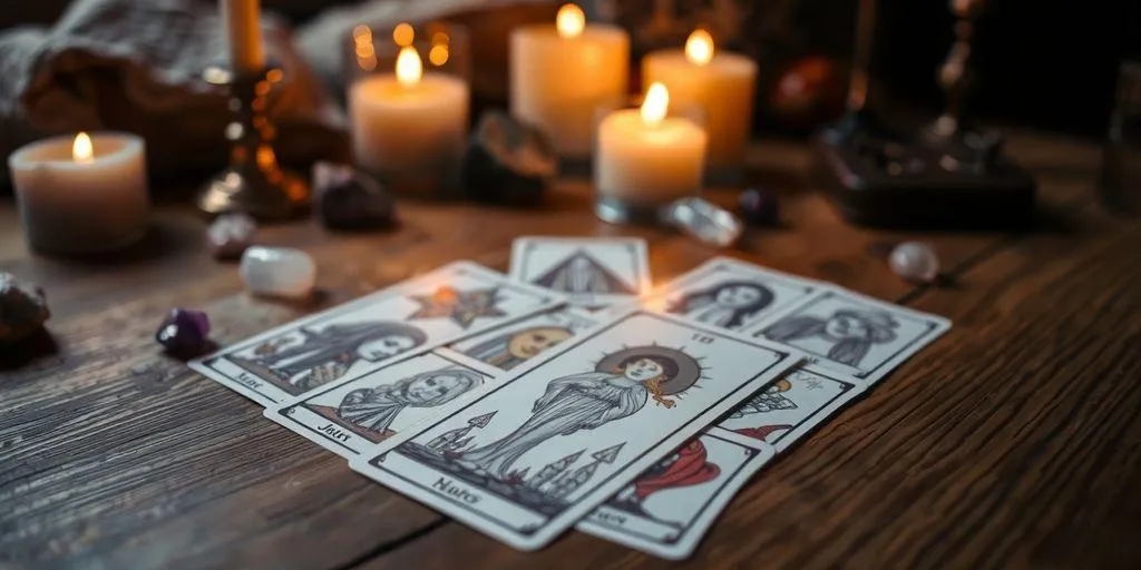 Carte de tarot sur une tale en bois