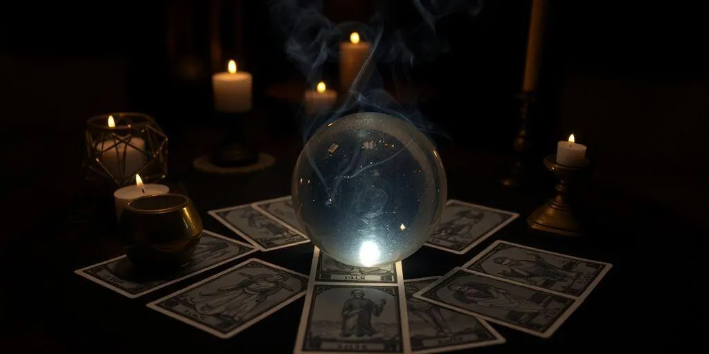 une ambiance mystique avec des carte et une boule