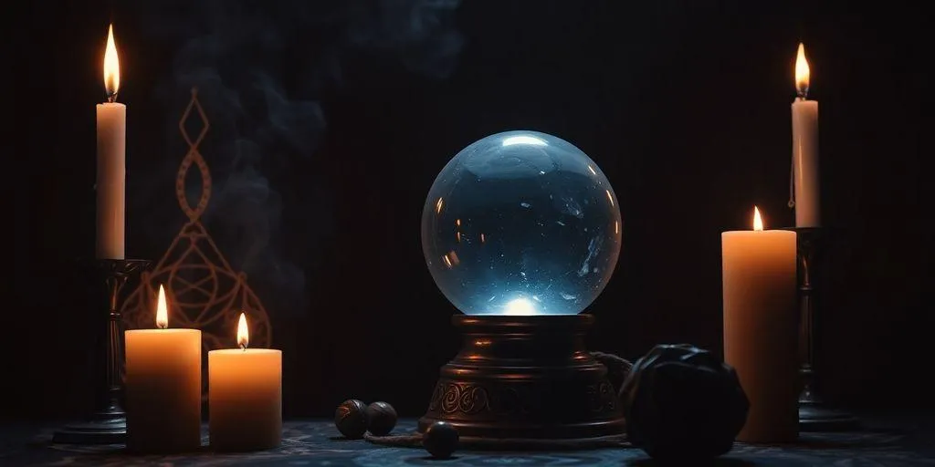 Une oule de cristal et des bougies dans l'ombre