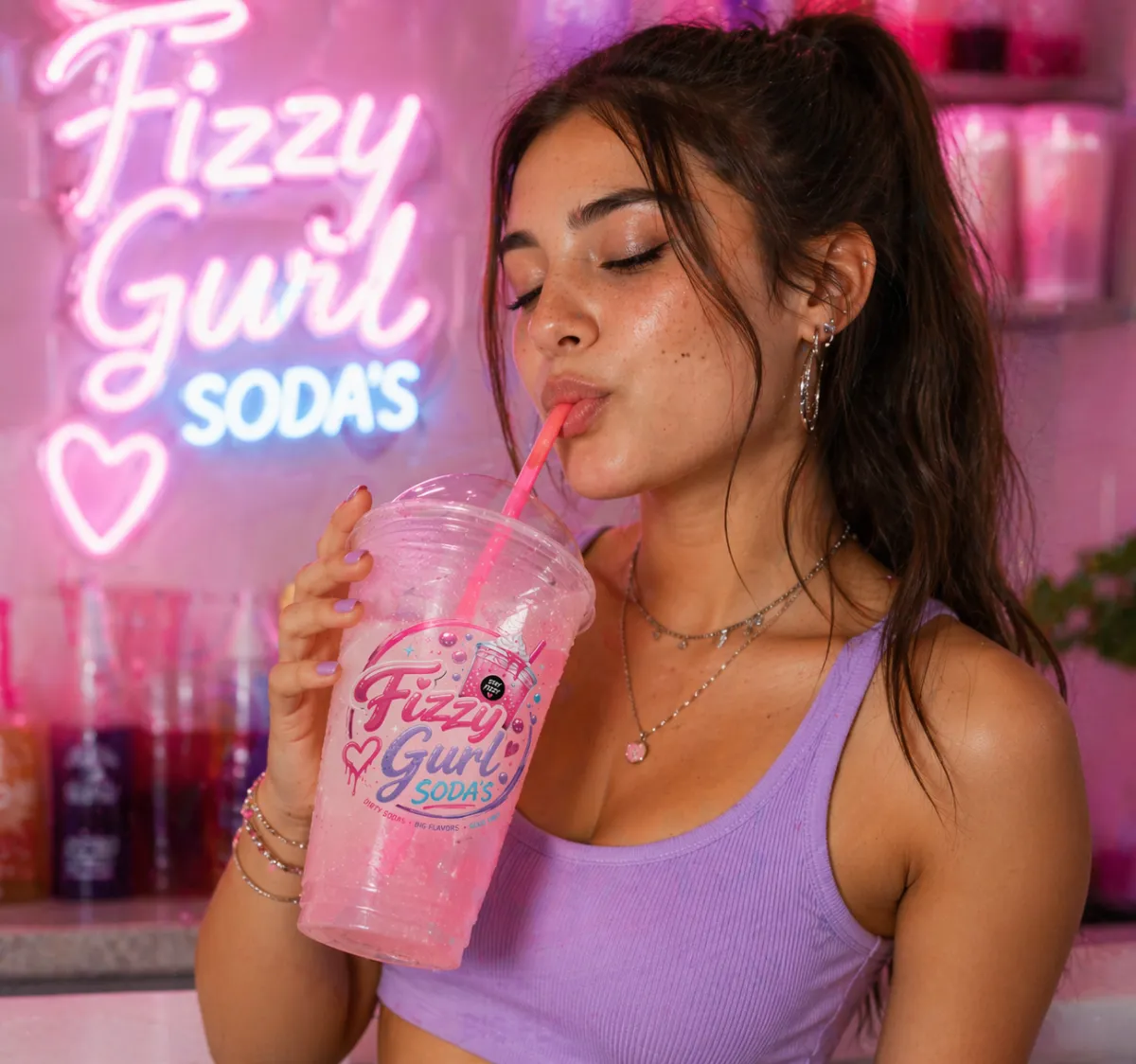 A girl drinking our fizzy gurl soda