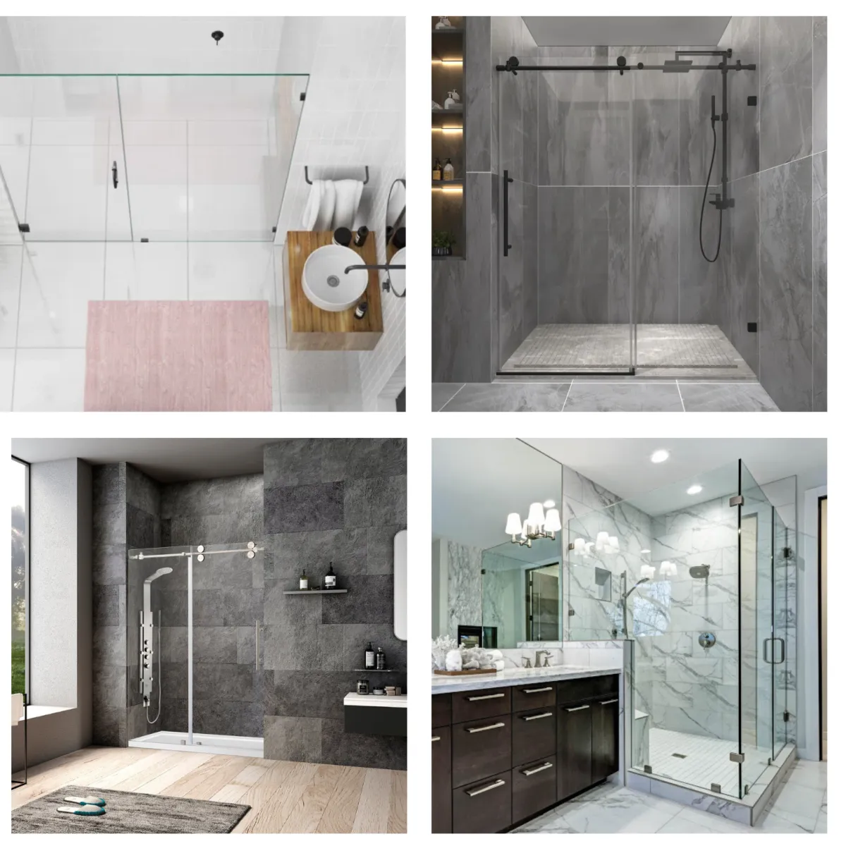 Frameless Shower doors in remodeled bathrooms