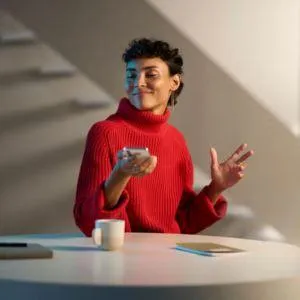 woman listening to music on her phone