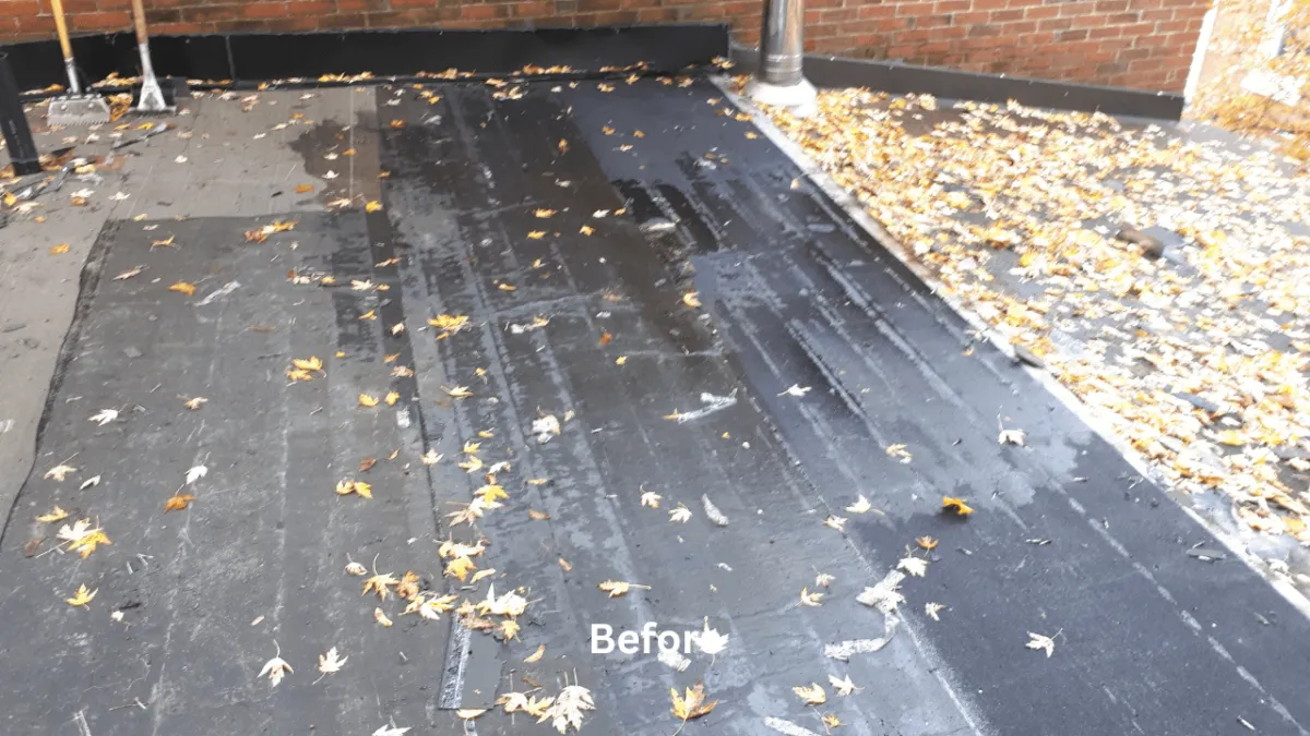 The before picture of a roof painting in Vankleek Hill, Ontario