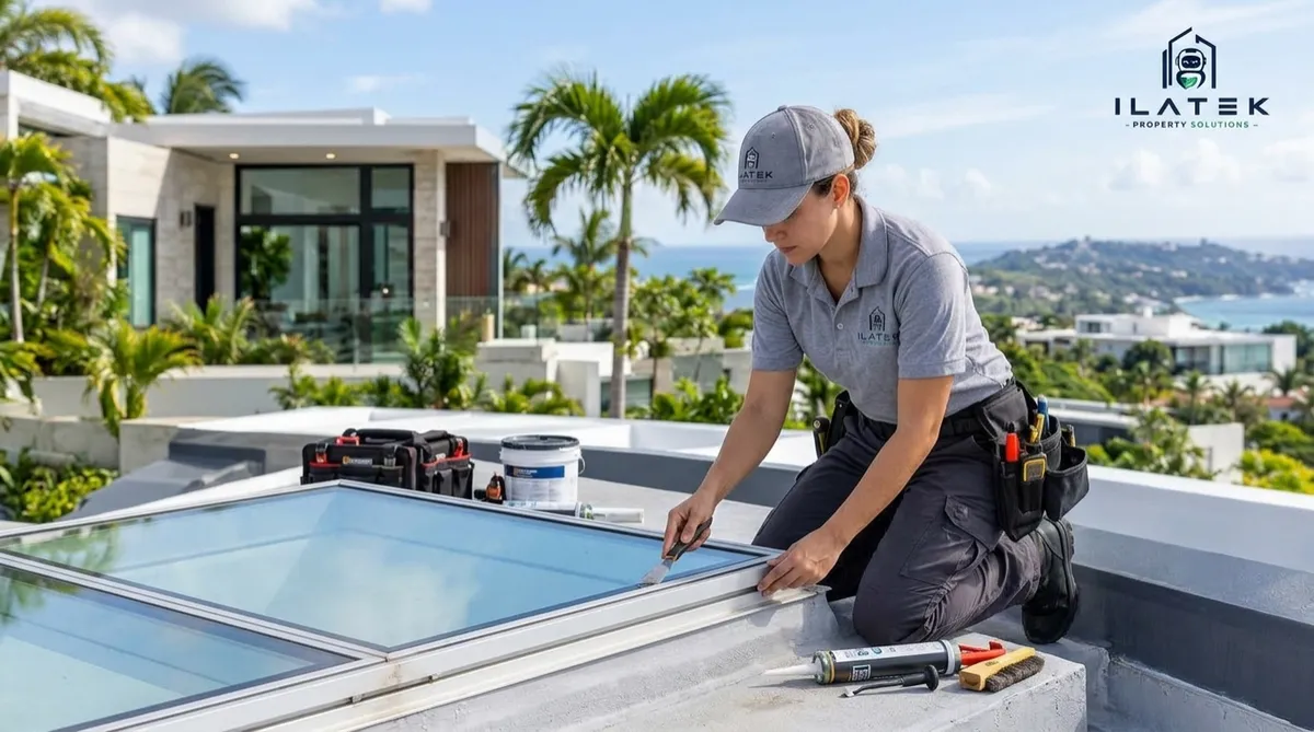 Instalación y sellado de tragaluz por Ilatek Techos en Aguada, Puerto Rico — skylight sin humedad