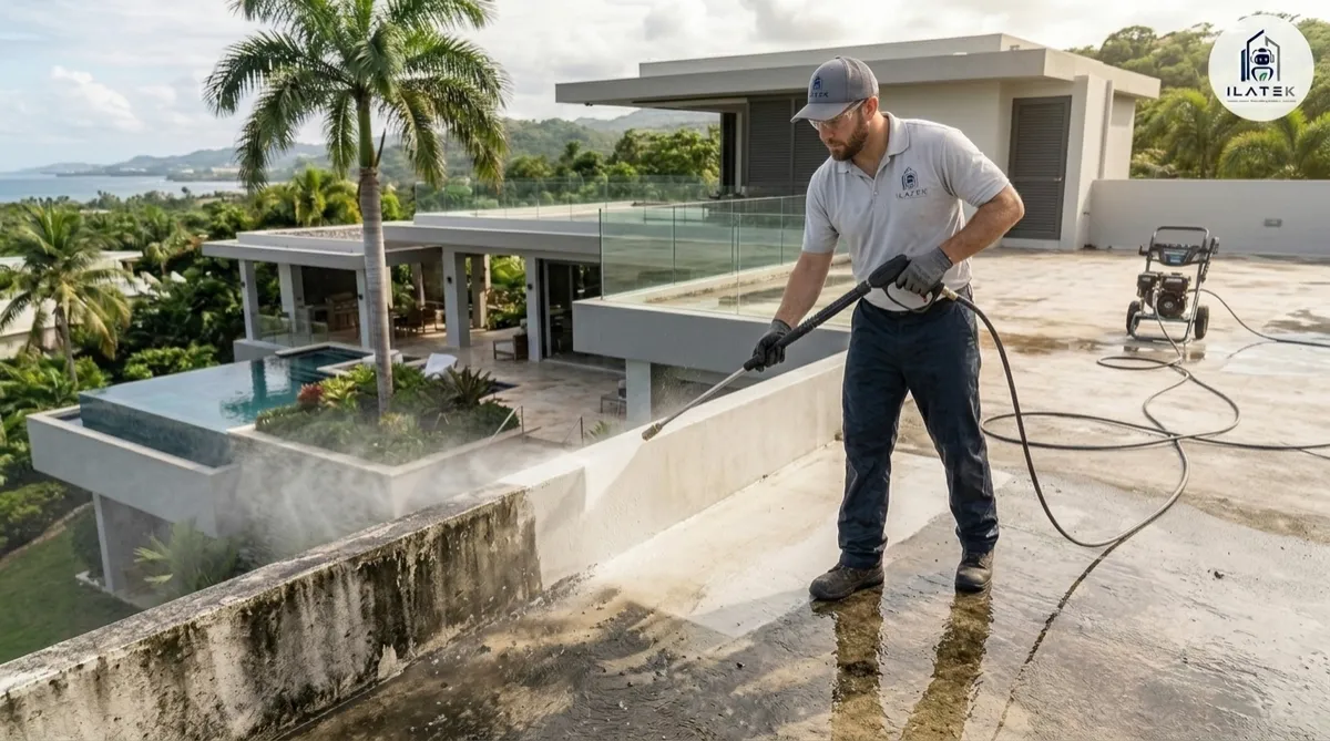 Lavado a presión de techo por Ilatek Techos en Añasco, Puerto Rico — limpieza profunda