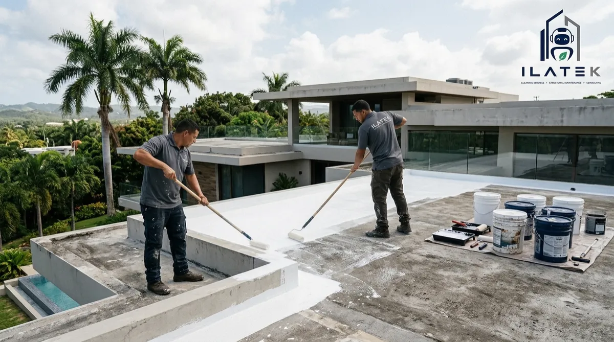Sellado acrílico blanco en techo — Puerto Rico