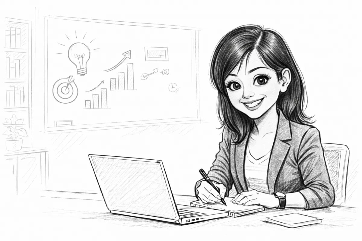 Thumbnail image for The Buyer's Journey - A.I.D.A. Model - Animated woman writing in front of her laptop.