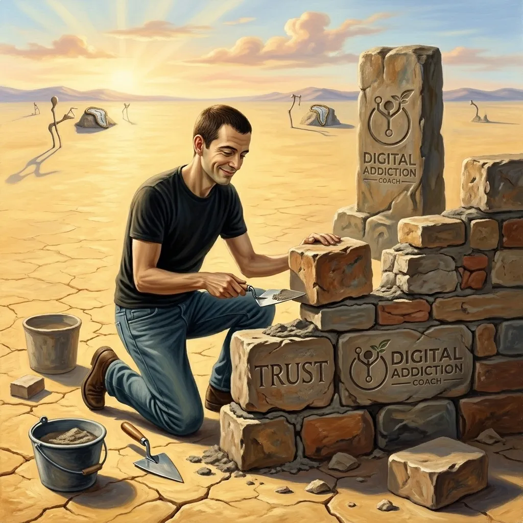 Surrealist image: man rebuilding life after addiction