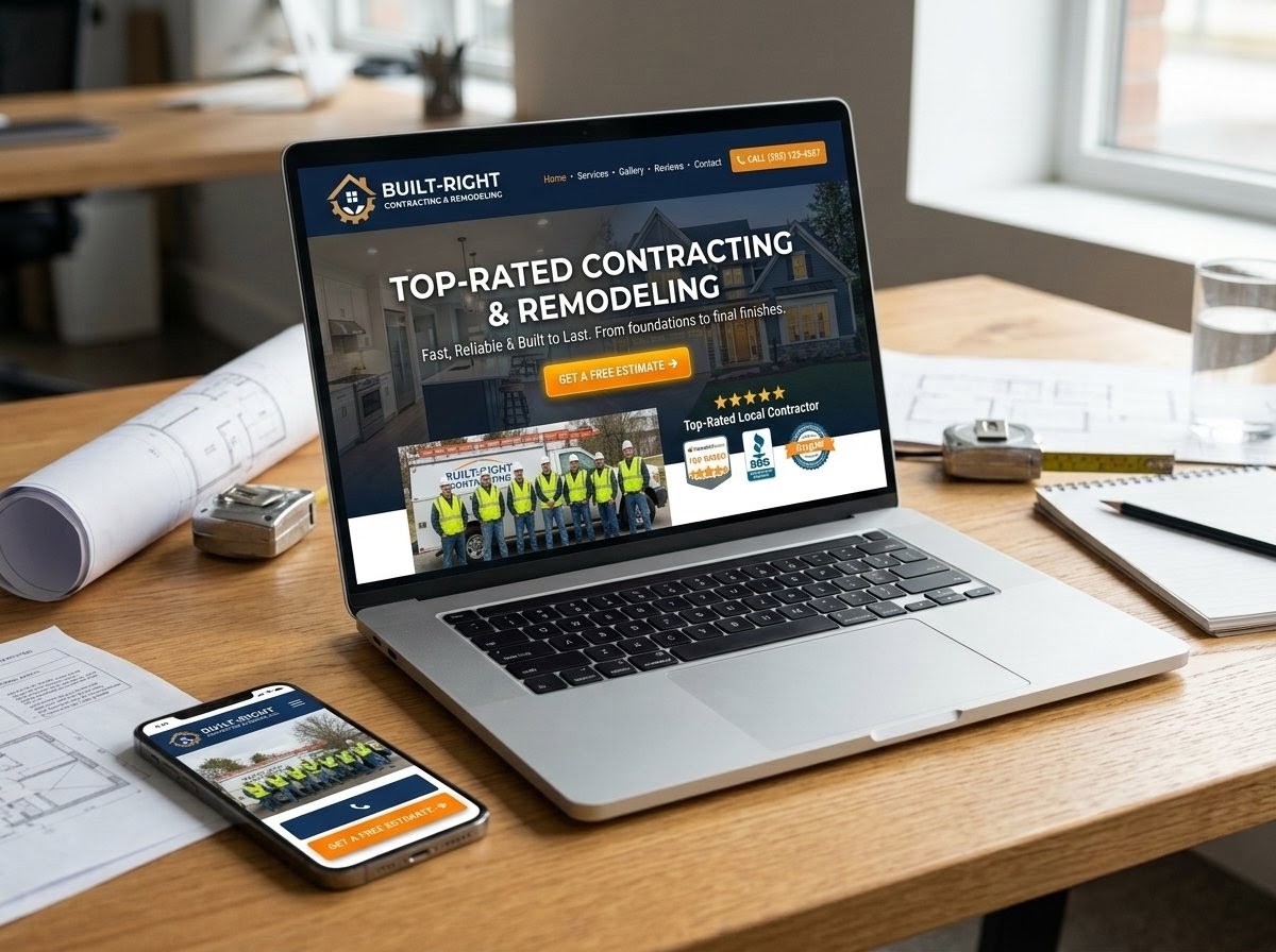 Modern business website displayed on a sleek laptop