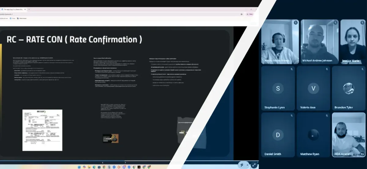 online dispatch training class with rate confirmation document and live student video session