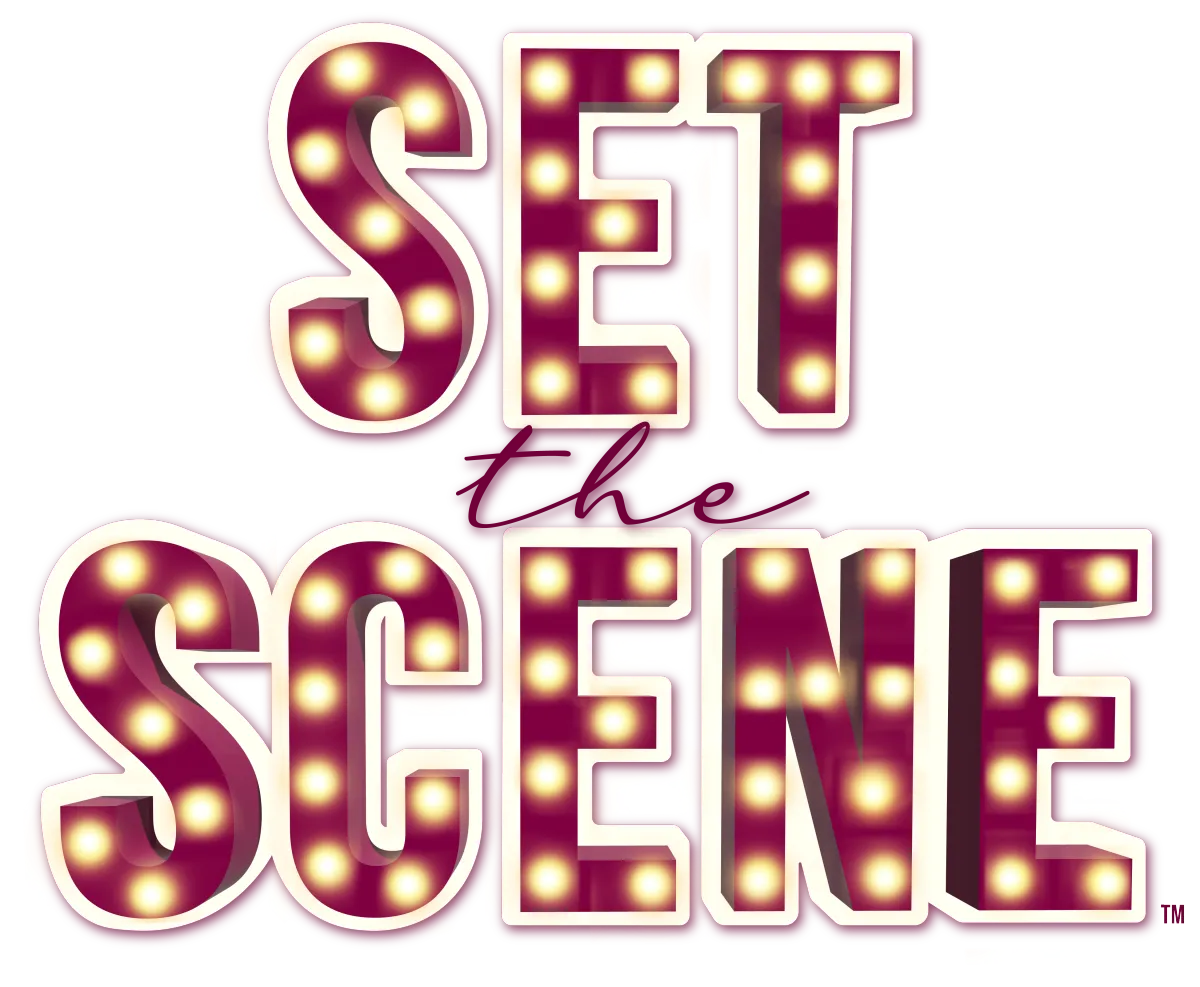 Set The Scene theatre lights logo in purple and yellow, evoking the excitement and magic of live performance at The Star Factory.