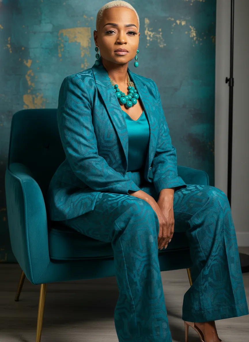 Portrait of a trauma-informed therapist in a calm, professional office setting