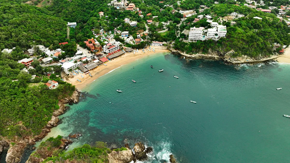 Panoramic coastal lifestyle along the Pacific beaches of Oaxaca
