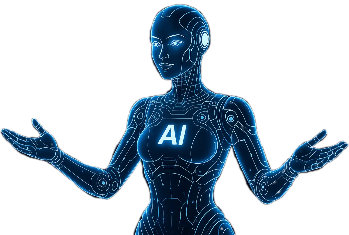 Image of AI homanoid welcoming visitors