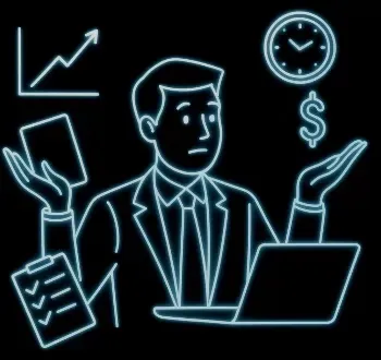 Graphic of a business owner not knowing how to proceed